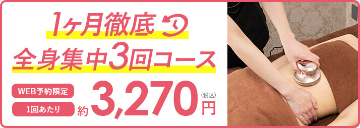 1ヶ月徹底全身集中3回コース WEB予約限定1回あたり約3,270円（税込）